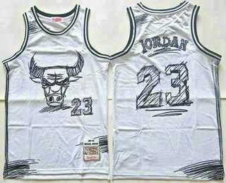 Men%27s Chicago Bulls #23 Michael Jordan White Sketch Swingman Jersey
